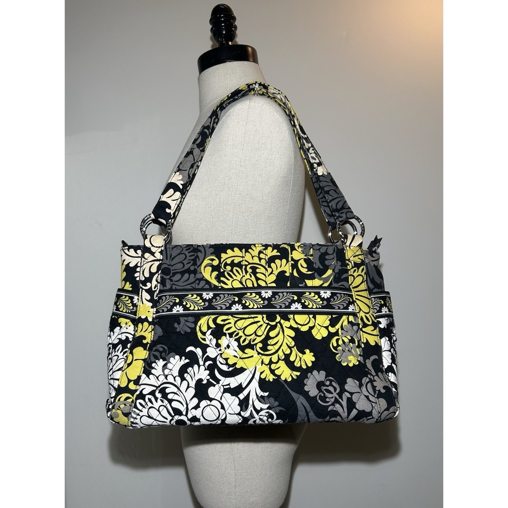 Vera Bradley BAROQUE Shoulder Bag Purse Tote Quilted Yellow Black Floral
